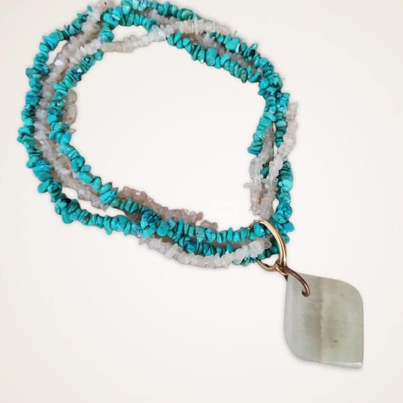 Vintage Boho Turquoise Agate & Moonstone Necklace - Picture 6 of 15